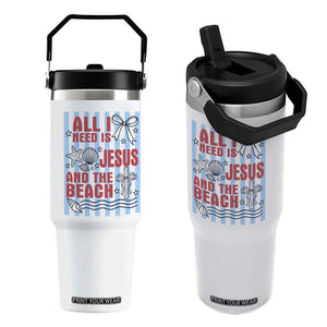 All I Need Is Jesus And The Beach Flip Straw Tumbler Striped Christian Summer Graphic TS12 One Size: 30 oz White Print Your Wear