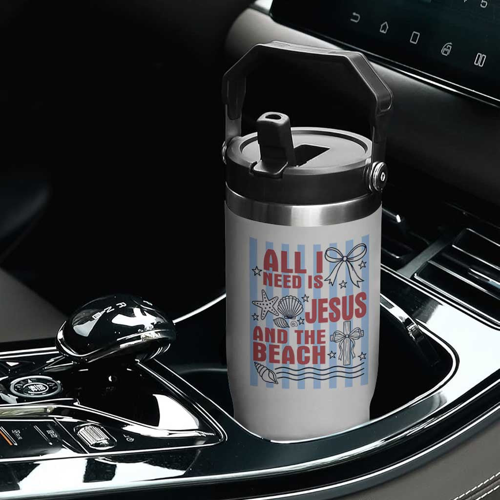All I Need Is Jesus And The Beach Flip Straw Tumbler Striped Christian Summer Graphic TS12 Print Your Wear
