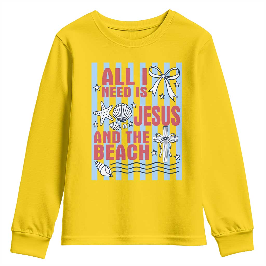 All I Need Is Jesus And The Beach Youth Sweatshirt Striped Christian Summer Graphic TS12 Daisy Print Your Wear