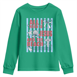 All I Need Is Jesus And The Beach Youth Sweatshirt Striped Christian Summer Graphic TS12 Irish Green Print Your Wear