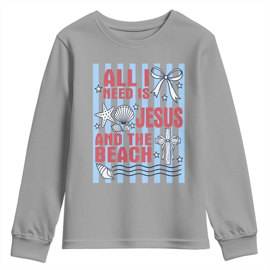 All I Need Is Jesus And The Beach Youth Sweatshirt Striped Christian Summer Graphic TS12 Sport Gray Print Your Wear
