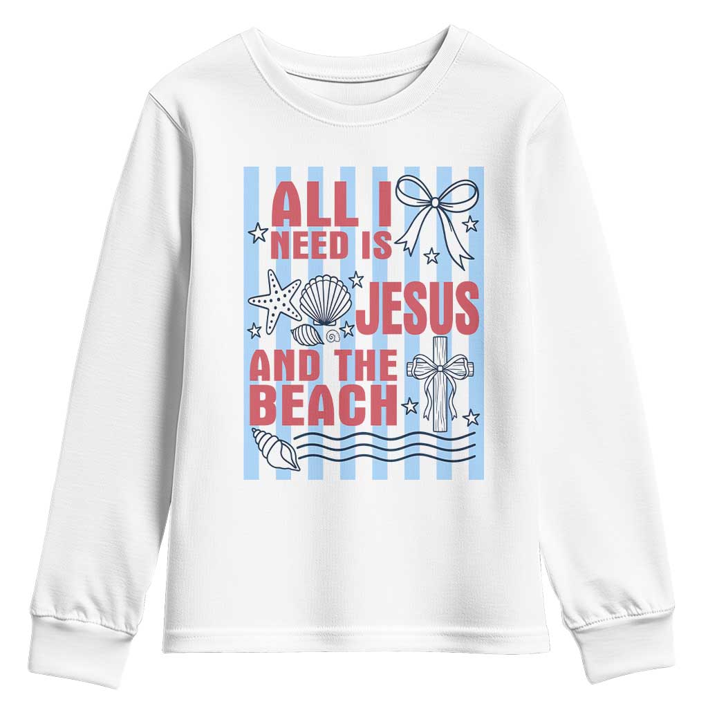All I Need Is Jesus And The Beach Youth Sweatshirt Striped Christian Summer Graphic TS12 White Print Your Wear