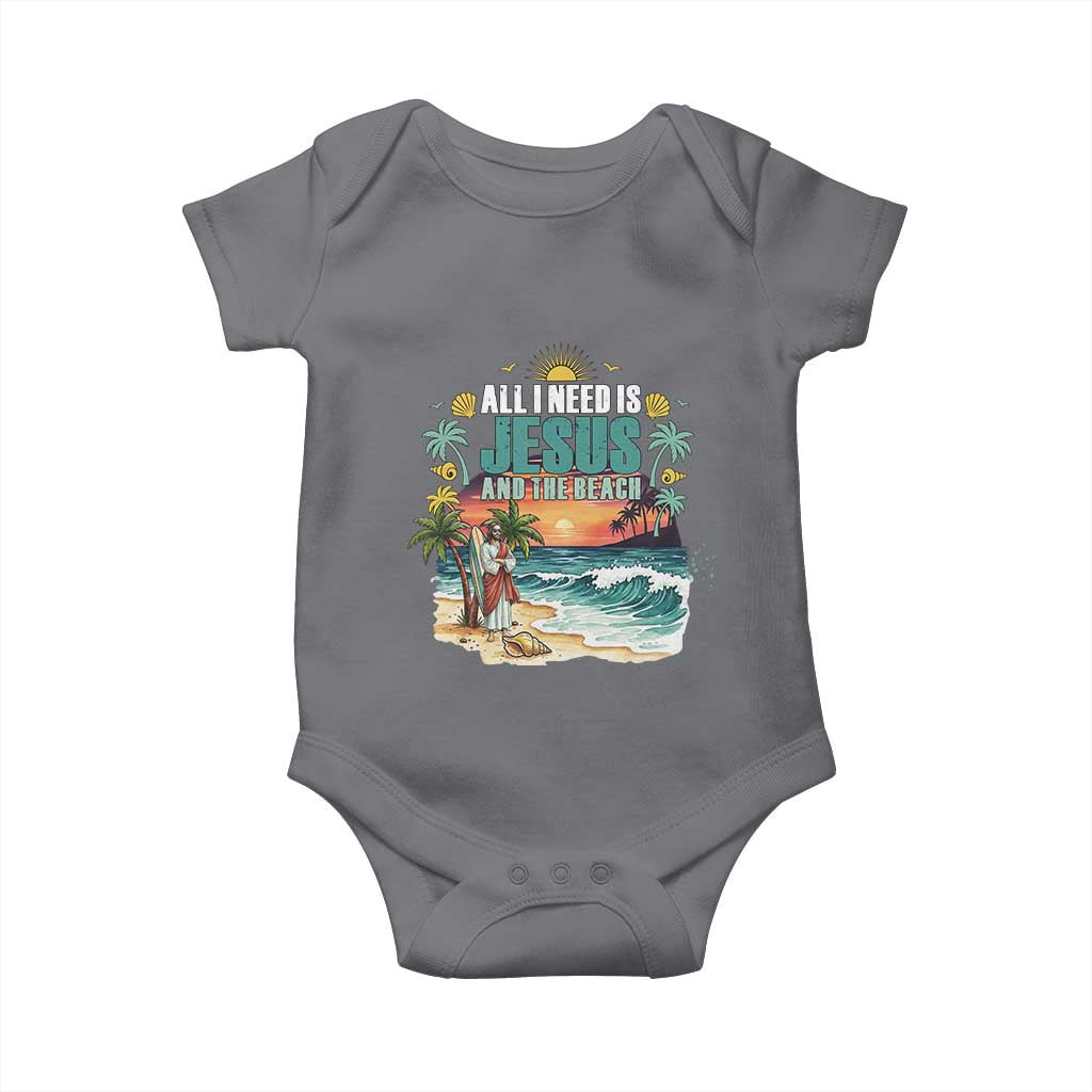 All I Need Is Jesus And The Beach Baby Onesie Christian Summer Faith Graphic TS12 Charcoal Print Your Wear