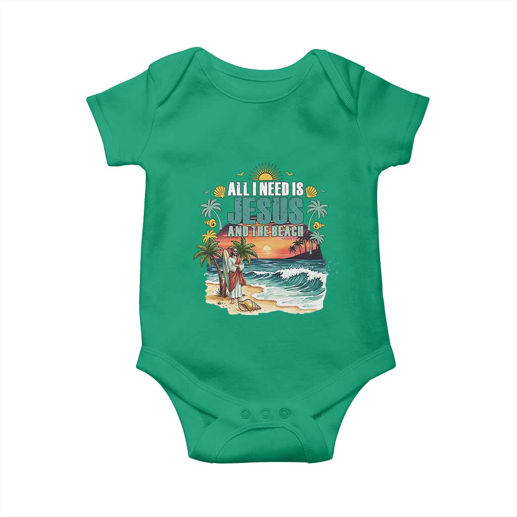 All I Need Is Jesus And The Beach Baby Onesie Christian Summer Faith Graphic TS12 Irish Green Print Your Wear