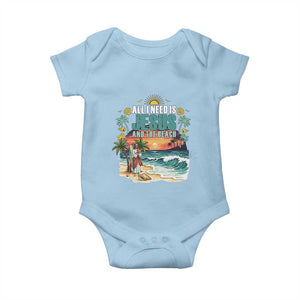 All I Need Is Jesus And The Beach Baby Onesie Christian Summer Faith Graphic TS12 Light Blue Print Your Wear