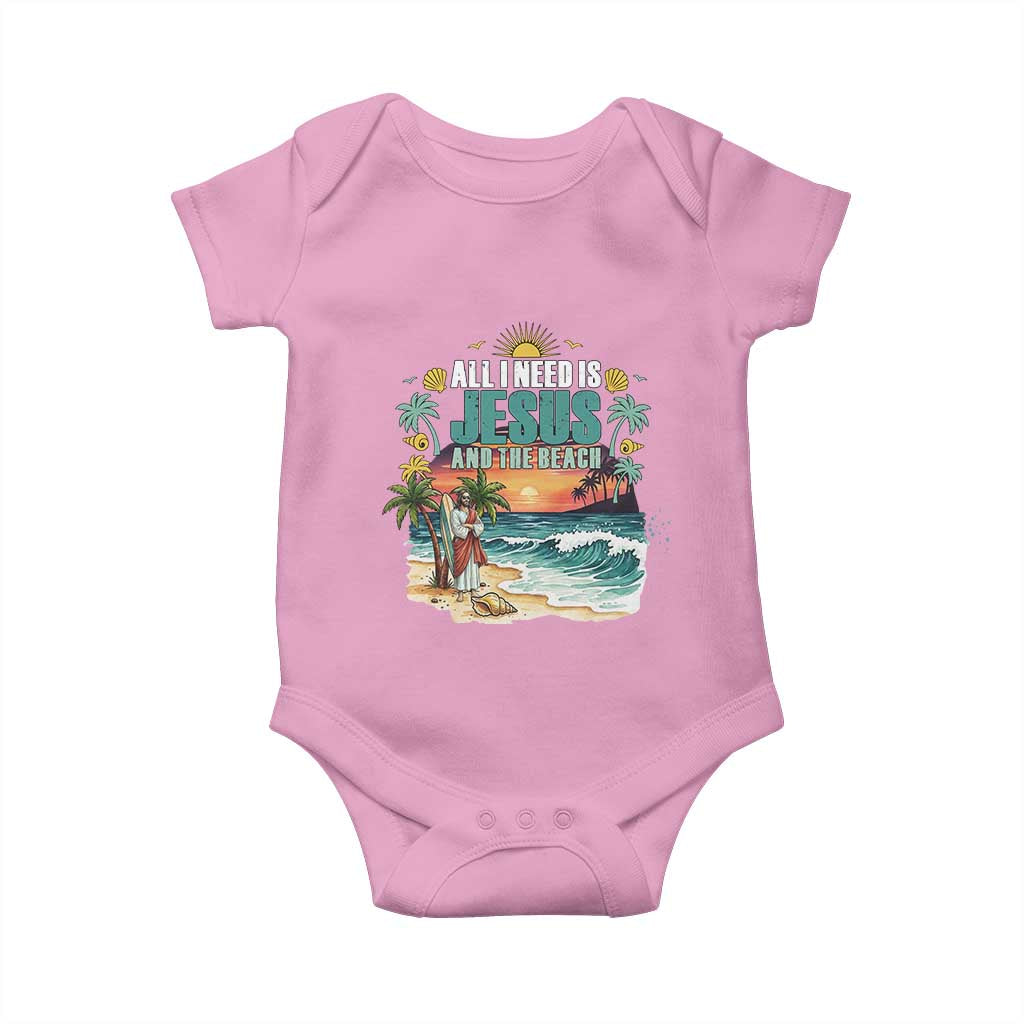 All I Need Is Jesus And The Beach Baby Onesie Christian Summer Faith Graphic TS12 Light Pink Print Your Wear