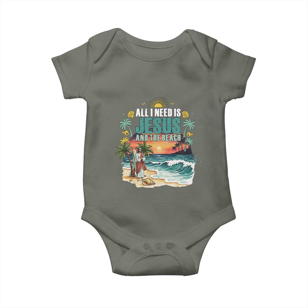 All I Need Is Jesus And The Beach Baby Onesie Christian Summer Faith Graphic TS12 Military Green Print Your Wear