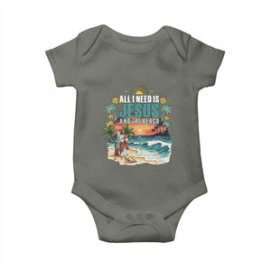 All I Need Is Jesus And The Beach Baby Onesie Christian Summer Faith Graphic TS12 Military Green Print Your Wear