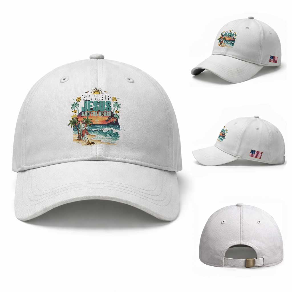 All I Need Is Jesus And The Beach Baseball Cap Christian Summer Faith Graphic TS12 Baseball Cap Universal Fit White Print Your Wear