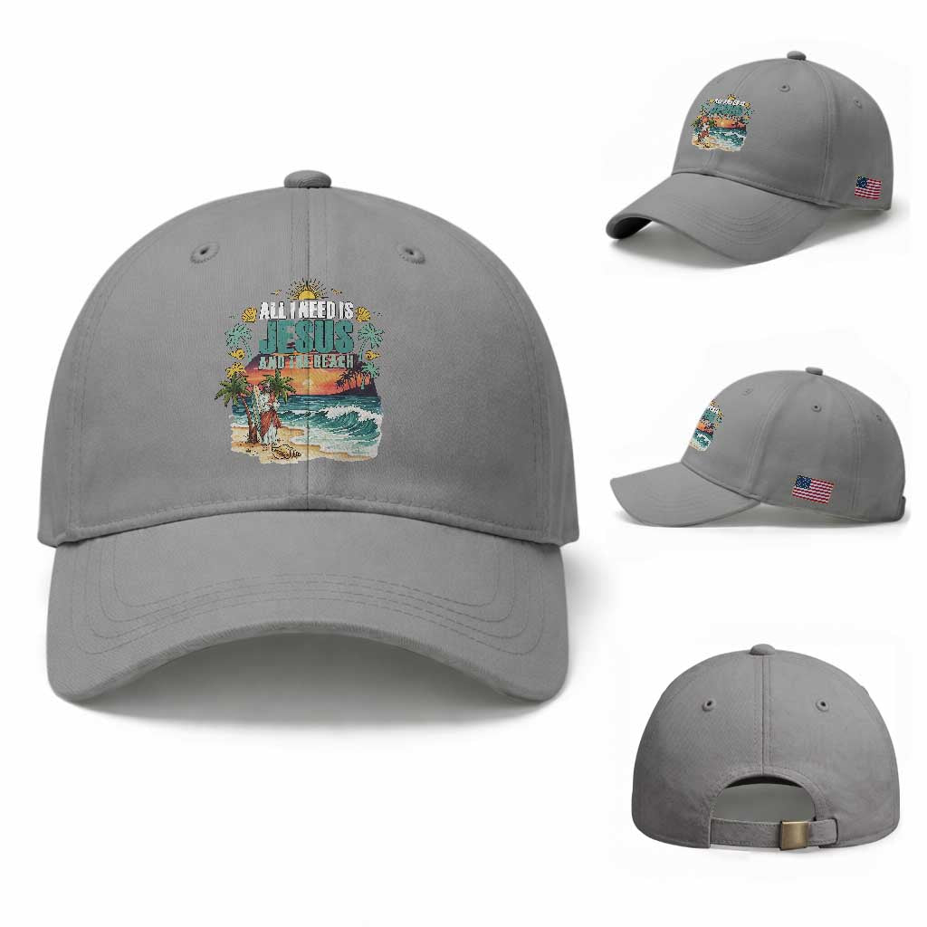 All I Need Is Jesus And The Beach Baseball Cap Christian Summer Faith Graphic TS12 Baseball Cap Universal Fit Sport Gray Print Your Wear