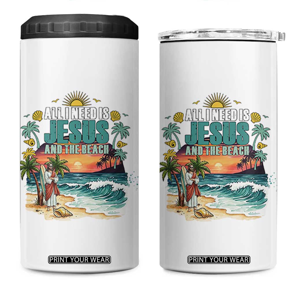 All I Need Is Jesus And The Beach 4 in 1 Can Cooler Tumbler Christian Summer Faith Graphic TS12 One Size: 16 oz White Print Your Wear