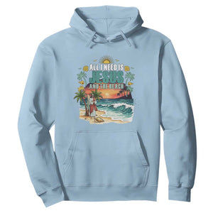 All I Need Is Jesus And The Beach Hoodie Christian Summer Faith Graphic TS12 Light Blue Print Your Wear