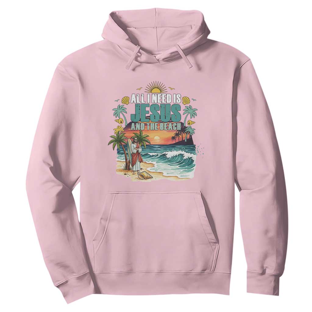 All I Need Is Jesus And The Beach Hoodie Christian Summer Faith Graphic TS12 Light Pink Print Your Wear
