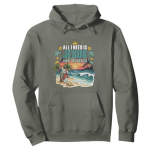 All I Need Is Jesus And The Beach Hoodie Christian Summer Faith Graphic TS12 Military Green Print Your Wear