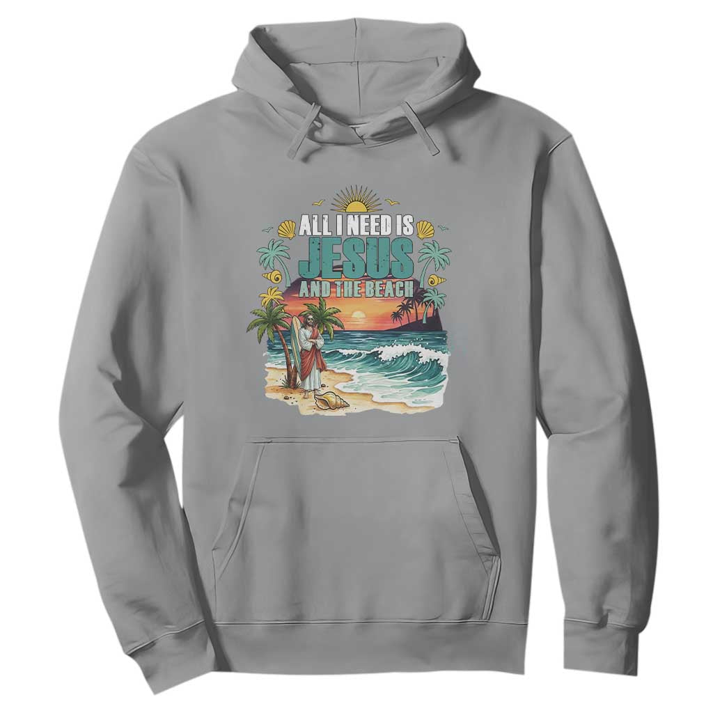 All I Need Is Jesus And The Beach Hoodie Christian Summer Faith Graphic TS12 Sport Gray Print Your Wear
