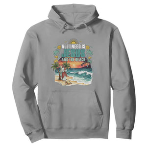 All I Need Is Jesus And The Beach Hoodie Christian Summer Faith Graphic TS12 Sport Gray Print Your Wear