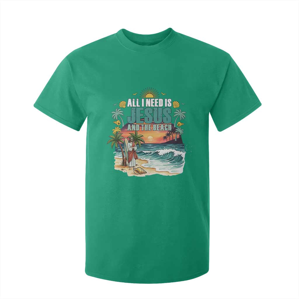 All I Need Is Jesus And The Beach T Shirt For Kid Christian Summer Faith Graphic TS12 Irish Green Print Your Wear