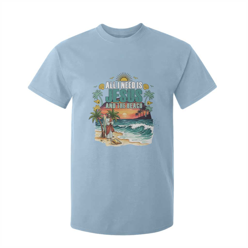 All I Need Is Jesus And The Beach T Shirt For Kid Christian Summer Faith Graphic TS12 Light Blue Print Your Wear