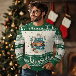 All I Need Is Jesus And The Beach Ugly Christmas Sweater Christian Summer Faith Graphic TS12 Beige Green Print Your Wear
