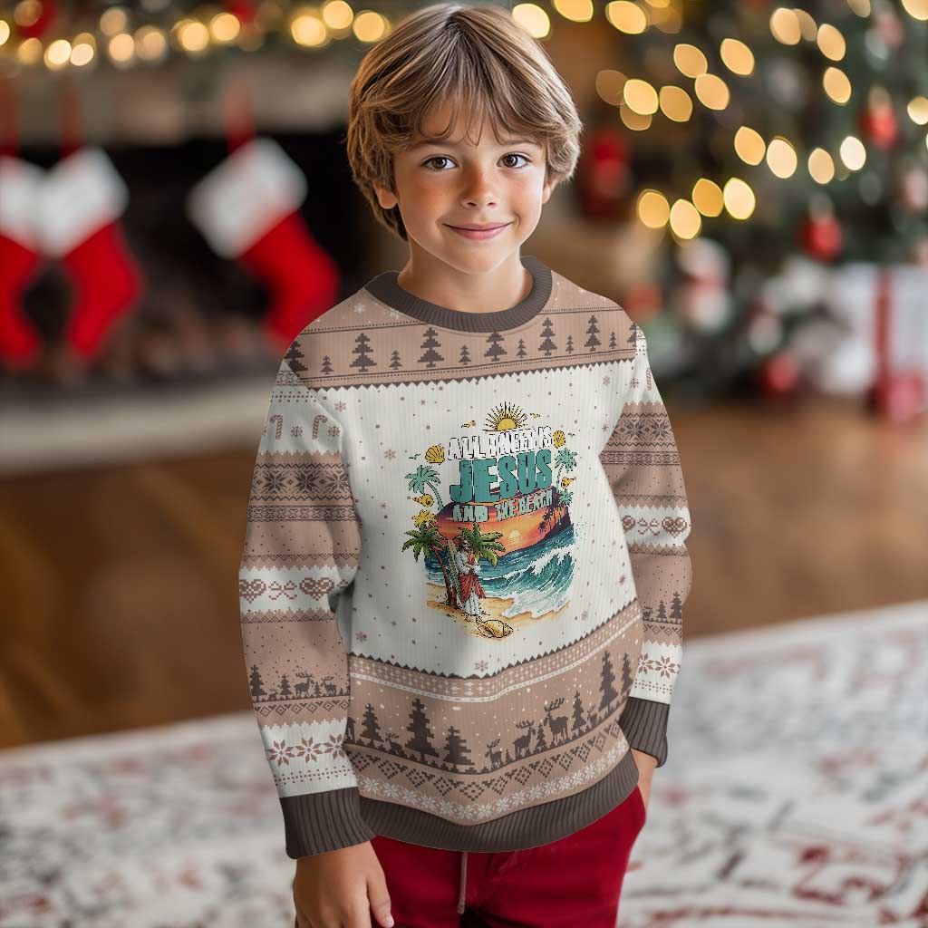 All I Need Is Jesus And The Beach Ugly Christmas Sweater Christian Summer Faith Graphic TS12 Mocha Mousse Print Your Wear