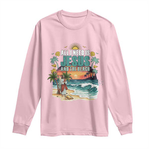 All I Need Is Jesus And The Beach Long Sleeve Shirt Christian Summer Faith Graphic TS12 Light Pink Print Your Wear