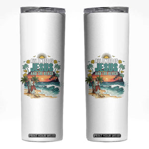 All I Need Is Jesus And The Beach Skinny Tumbler Christian Summer Faith Graphic TS12 White Print Your Wear