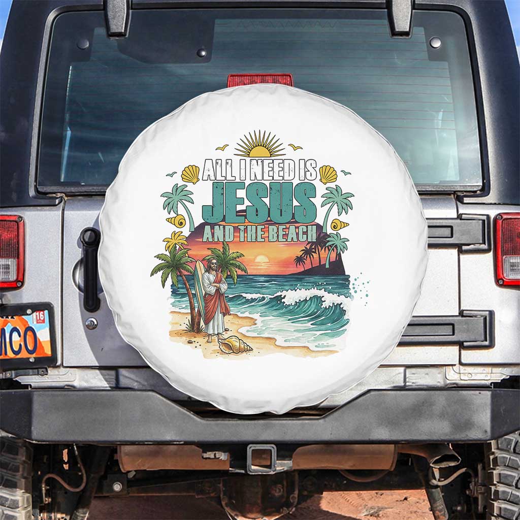 All I Need Is Jesus And The Beach Spare Tire Cover Christian Summer Faith Graphic TS12 No hole White Print Your Wear