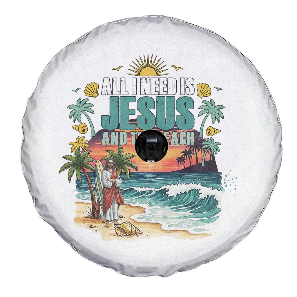 All I Need Is Jesus And The Beach Spare Tire Cover Christian Summer Faith Graphic TS12 Print Your Wear