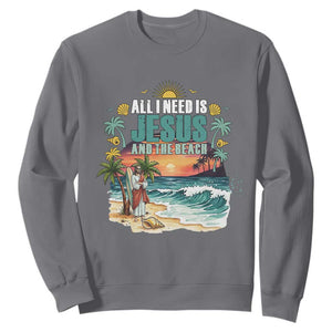 All I Need Is Jesus And The Beach Sweatshirt Christian Summer Faith Graphic TS12 Charcoal Print Your Wear