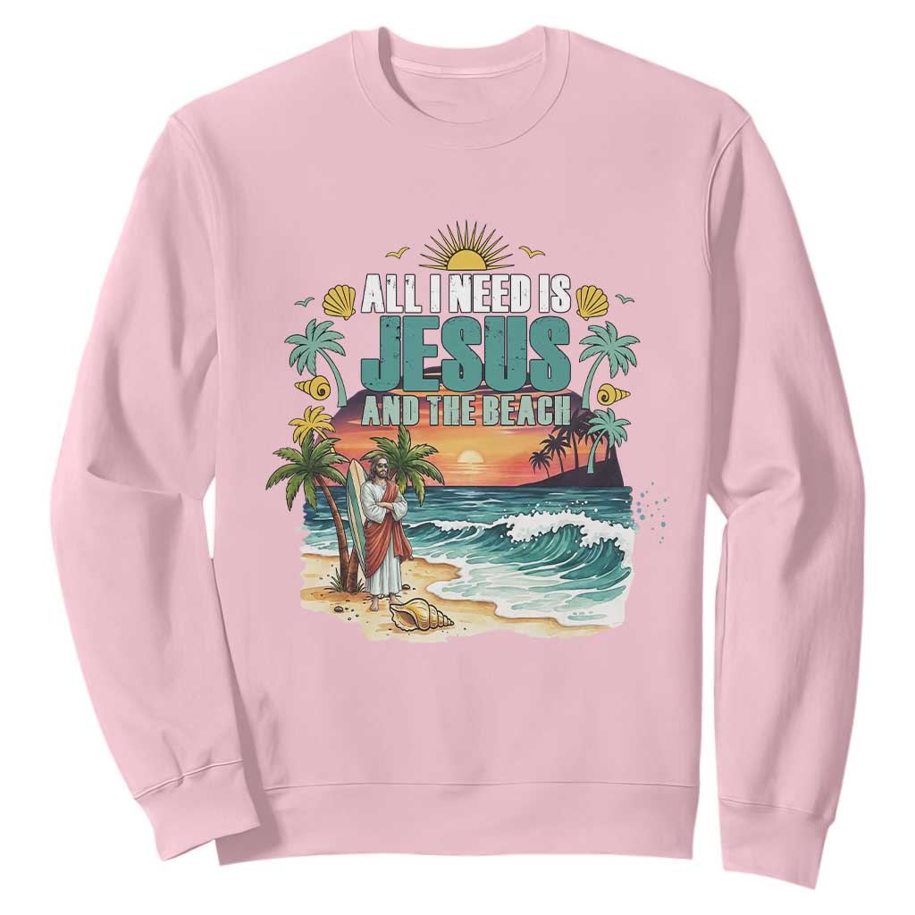 All I Need Is Jesus And The Beach Sweatshirt Christian Summer Faith Graphic TS12 Light Pink Print Your Wear