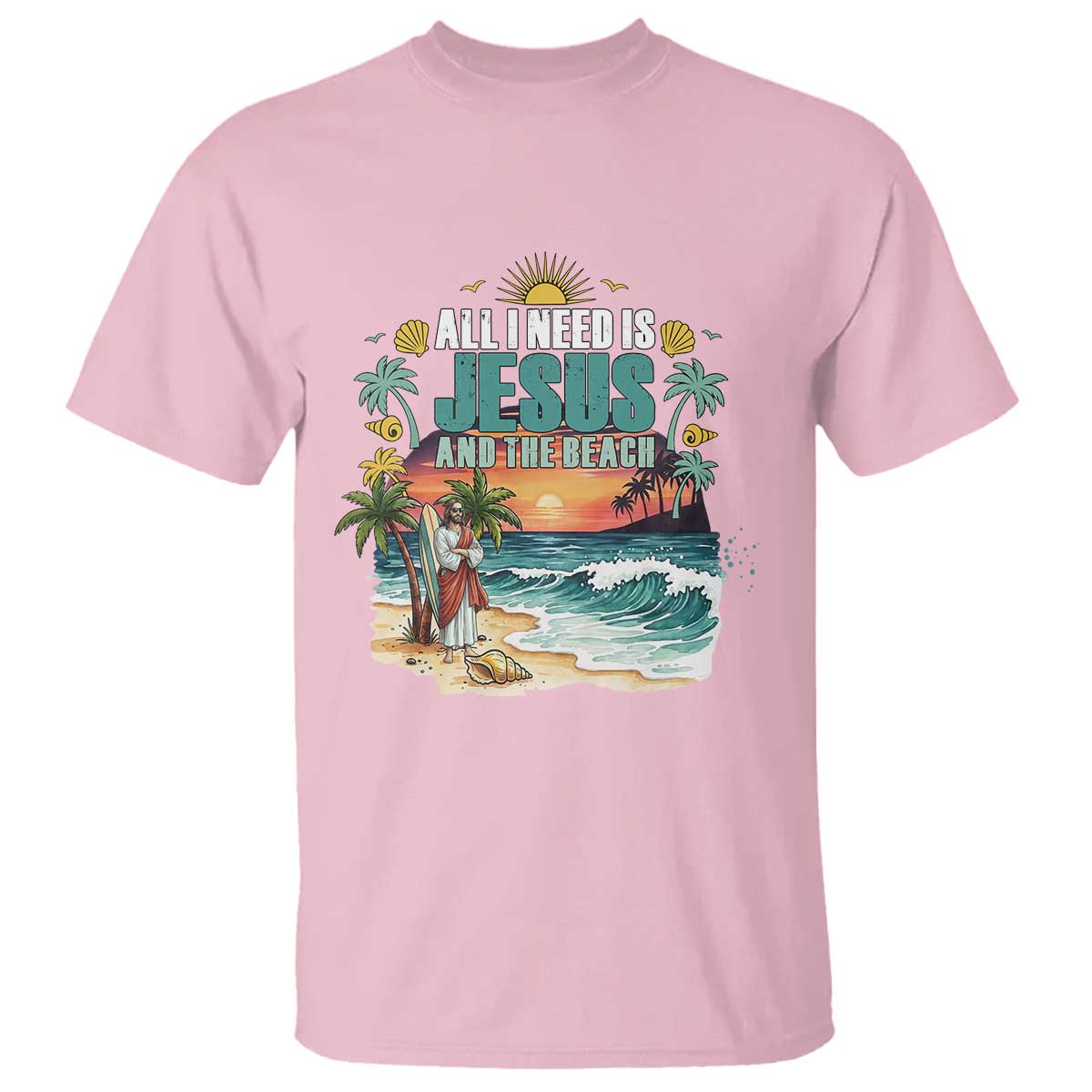 All I Need Is Jesus And The Beach T Shirt Christian Summer Faith Graphic TS12 Light Pink Print Your Wear