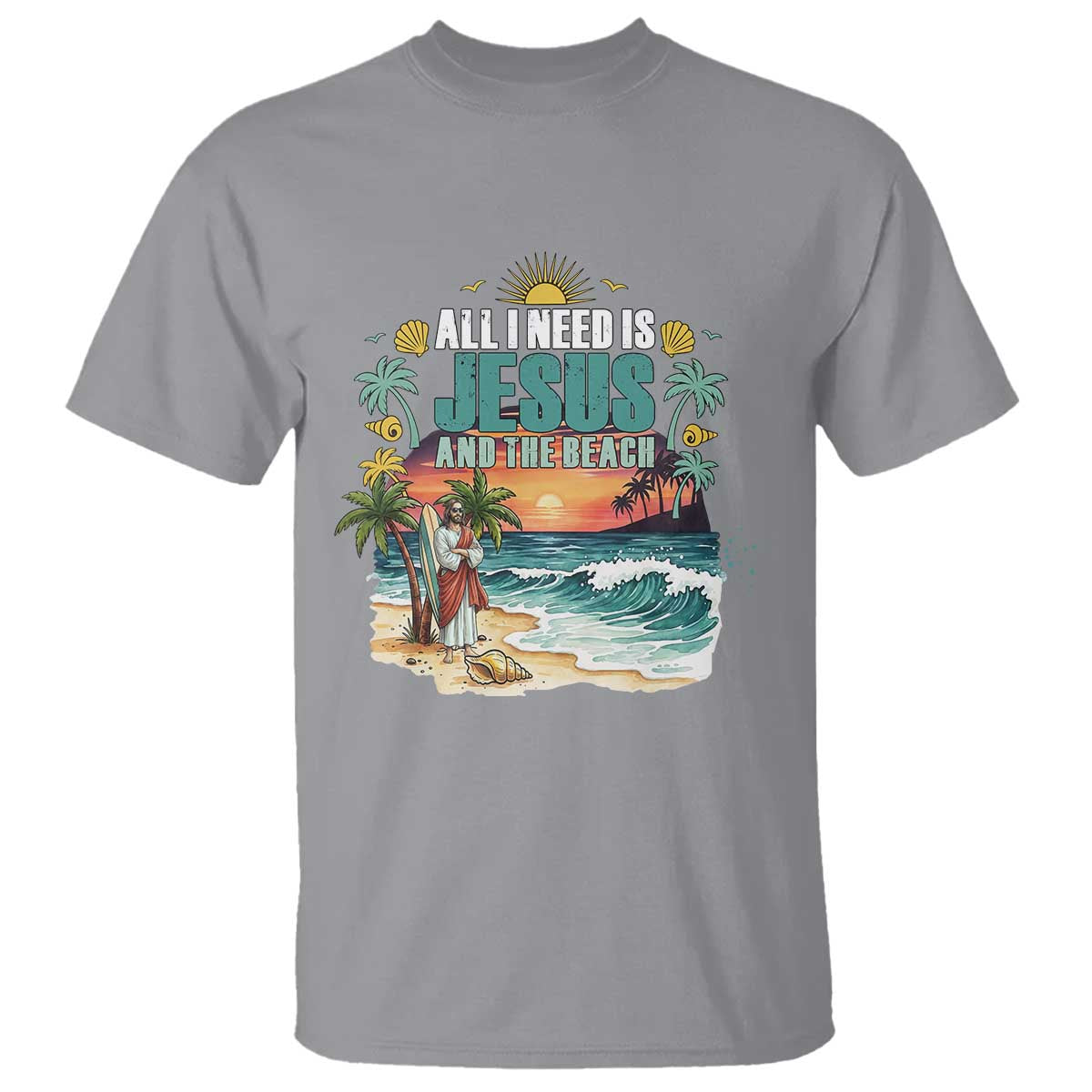 All I Need Is Jesus And The Beach T Shirt Christian Summer Faith Graphic TS12 Sport Gray Print Your Wear