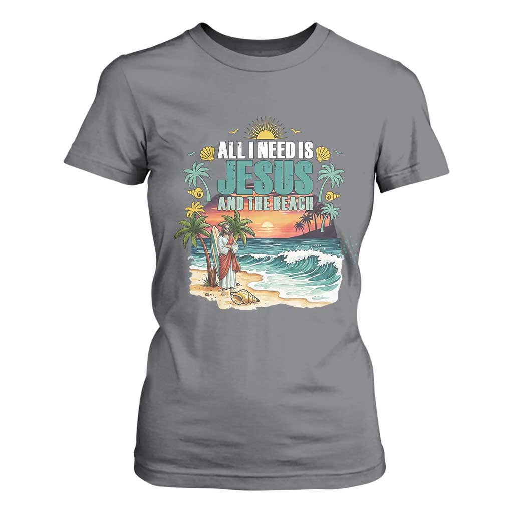 All I Need Is Jesus And The Beach T Shirt For Women Christian Summer Faith Graphic TS12 Charcoal Print Your Wear
