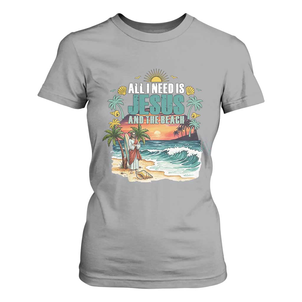 All I Need Is Jesus And The Beach T Shirt For Women Christian Summer Faith Graphic TS12 Sport Gray Print Your Wear