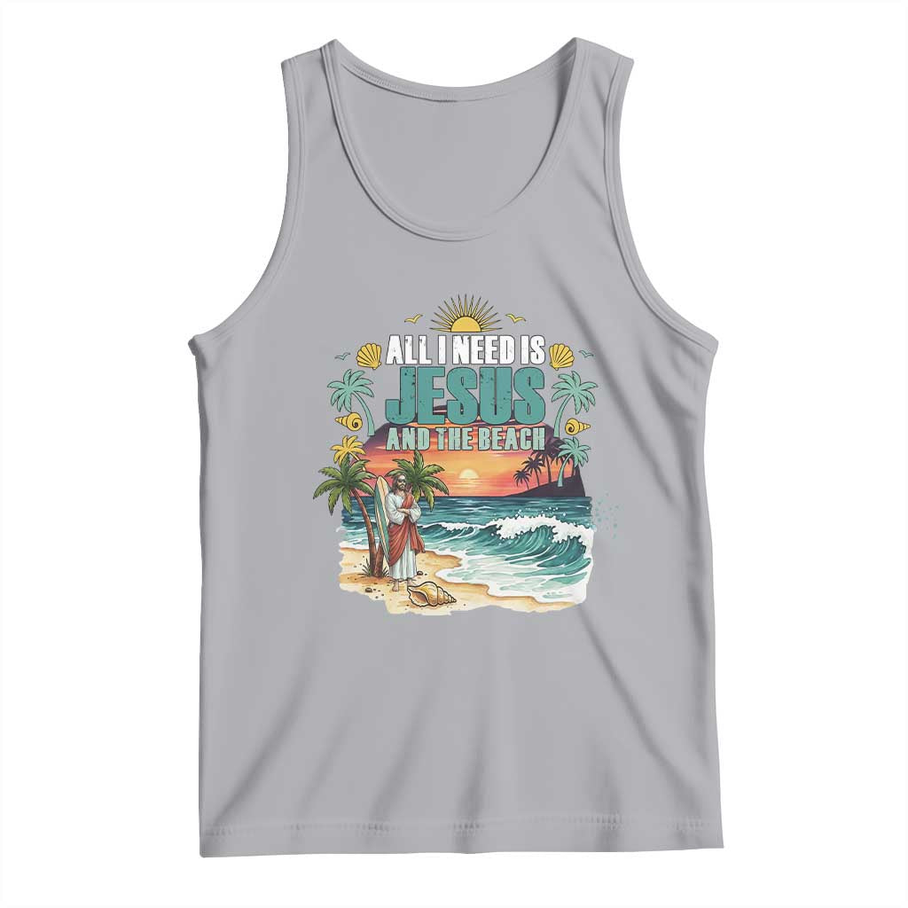 All I Need Is Jesus And The Beach Tank Top Christian Summer Faith Graphic TS12 Athletic Heather Print Your Wear