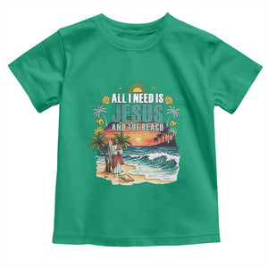 All I Need Is Jesus And The Beach Toddler T Shirt Christian Summer Faith Graphic TS12 Irish Green Print Your Wear