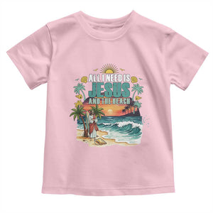 All I Need Is Jesus And The Beach Toddler T Shirt Christian Summer Faith Graphic TS12 Light Pink Print Your Wear