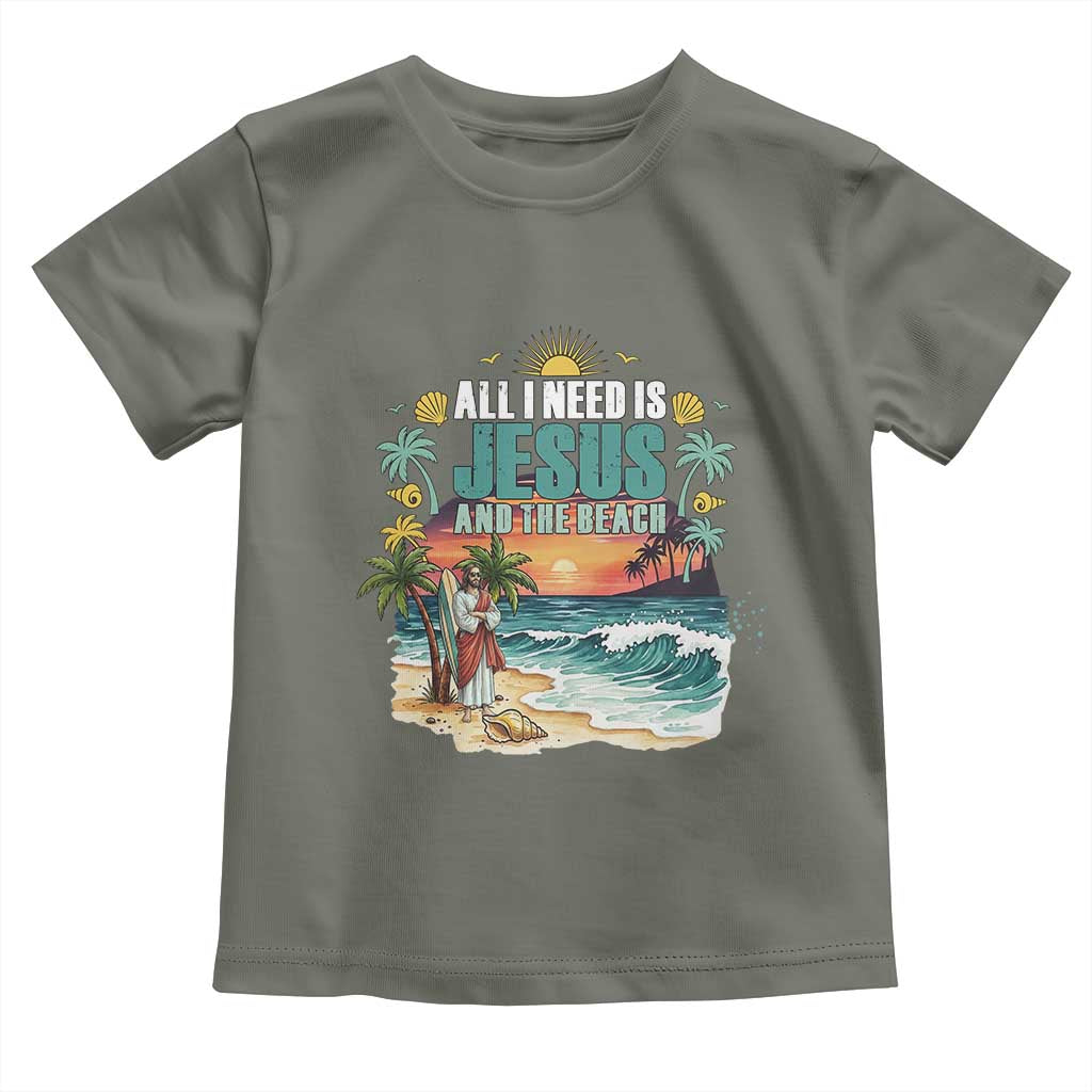 All I Need Is Jesus And The Beach Toddler T Shirt Christian Summer Faith Graphic TS12 Military Green Print Your Wear