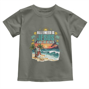 All I Need Is Jesus And The Beach Toddler T Shirt Christian Summer Faith Graphic TS12 Military Green Print Your Wear