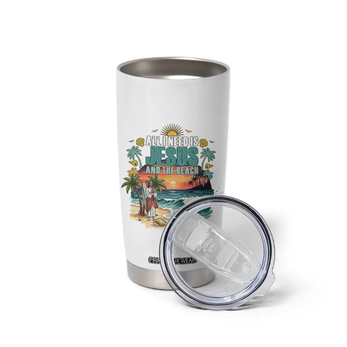 All I Need Is Jesus And The Beach Tumbler Cup Christian Summer Faith Graphic TS12 Print Your Wear