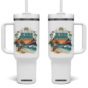 All I Need Is Jesus And The Beach Tumbler With Handle Christian Summer Faith Graphic TS12 One Size: 40 oz White Print Your Wear