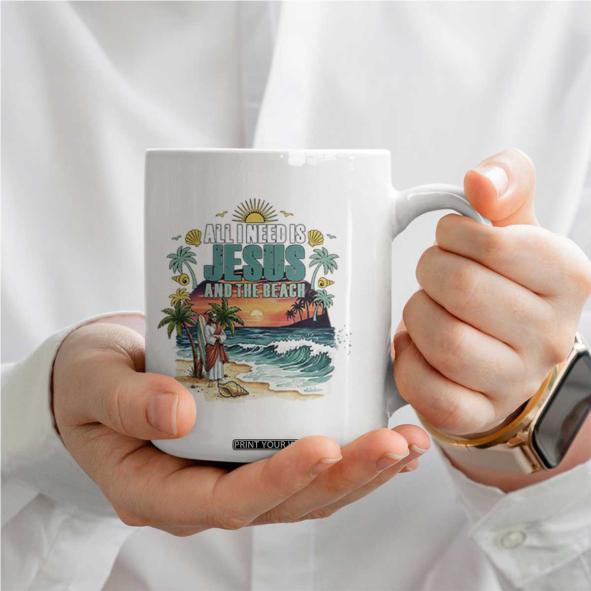 All I Need Is Jesus And The Beach Coffee Mug Christian Summer Faith Graphic TS12 Print Your Wear