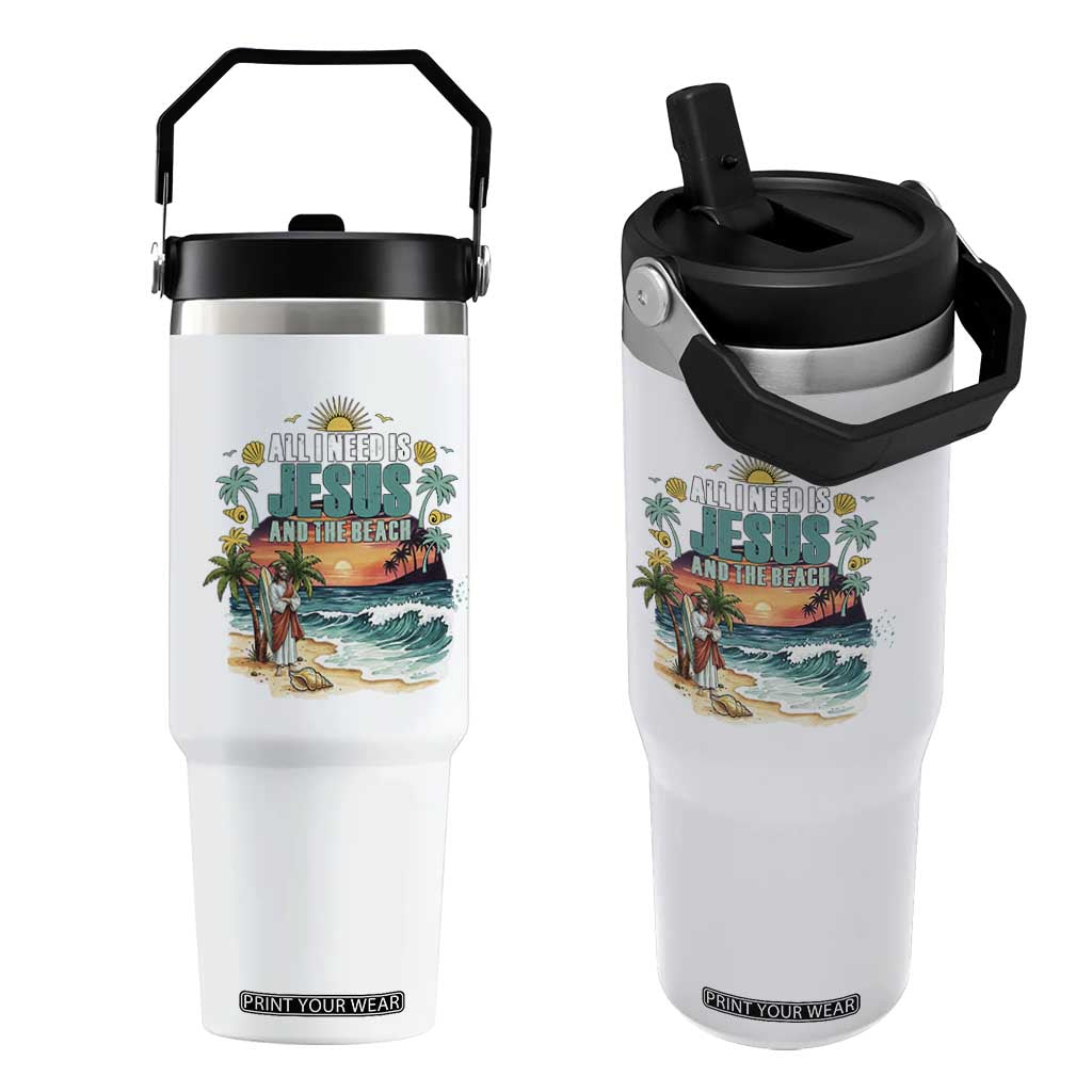 All I Need Is Jesus And The Beach Flip Straw Tumbler Christian Summer Faith Graphic TS12 One Size: 30 oz White Print Your Wear