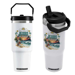 All I Need Is Jesus And The Beach Flip Straw Tumbler Christian Summer Faith Graphic TS12 One Size: 30 oz White Print Your Wear