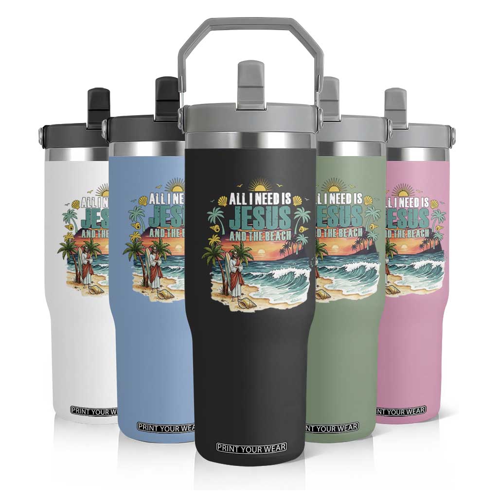 All I Need Is Jesus And The Beach Flip Straw Tumbler Christian Summer Faith Graphic TS12 Print Your Wear