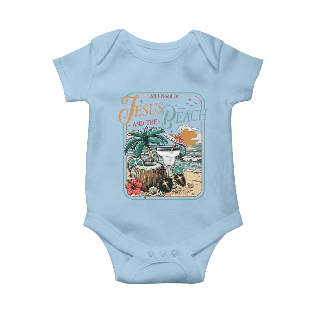 Funny Christian Beach Gift Baby Onesie All I Need Is Jesus And The Beach TS12 Light Blue Print Your Wear