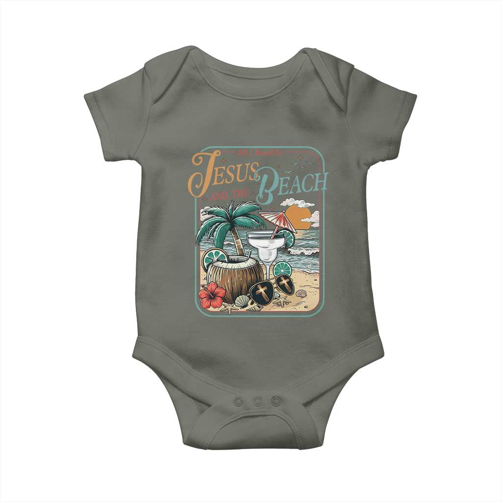 Funny Christian Beach Gift Baby Onesie All I Need Is Jesus And The Beach TS12 Military Green Print Your Wear
