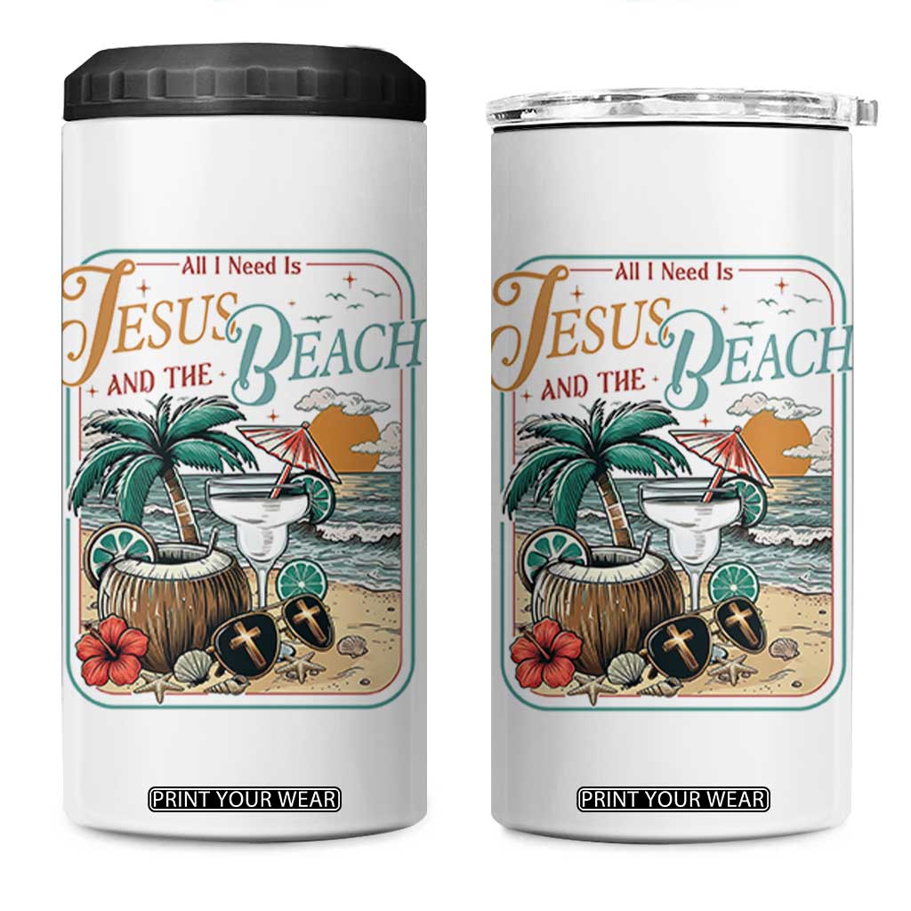 Funny Christian Beach Gift 4 in 1 Can Cooler Tumbler All I Need Is Jesus And The Beach TS12 One Size: 16 oz White Print Your Wear