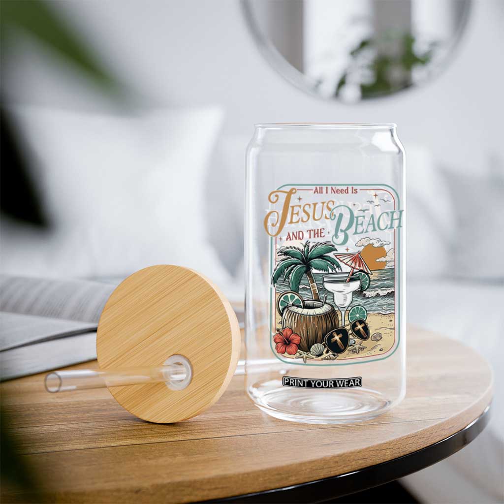 Funny Christian Beach Gift Glass Can All I Need Is Jesus And The Beach TS12 Print Your Wear