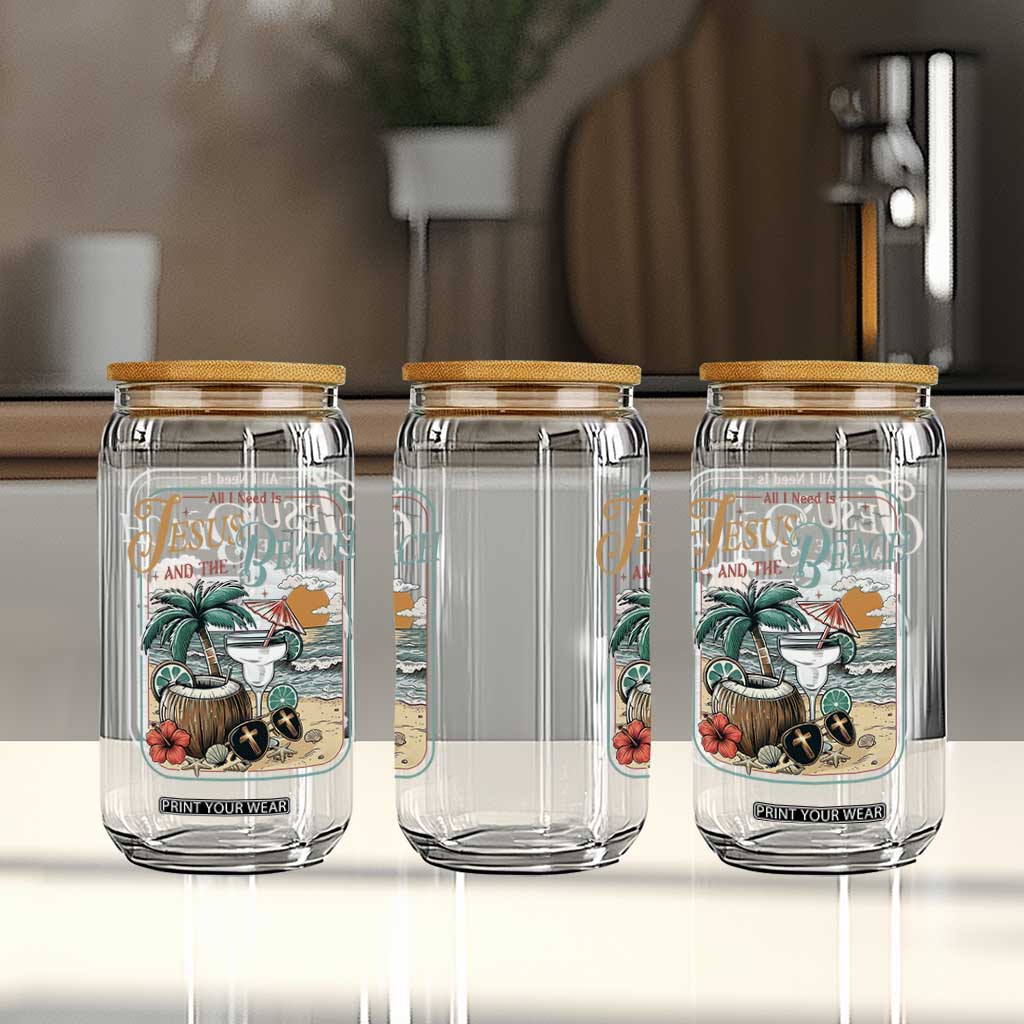 Funny Christian Beach Gift Glass Can All I Need Is Jesus And The Beach TS12 Print Your Wear